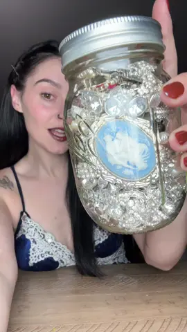 BEST MYSTERY JEWELRY JAR EVER AND I ACCESSORIZED WITH IT!!!!!!!!!! 😍💙 from @shansjars 🖤 #mysteryjewlerygirl #trendingvideo #fypシ゚viral #alttiktok #mysteryjewelryjar 