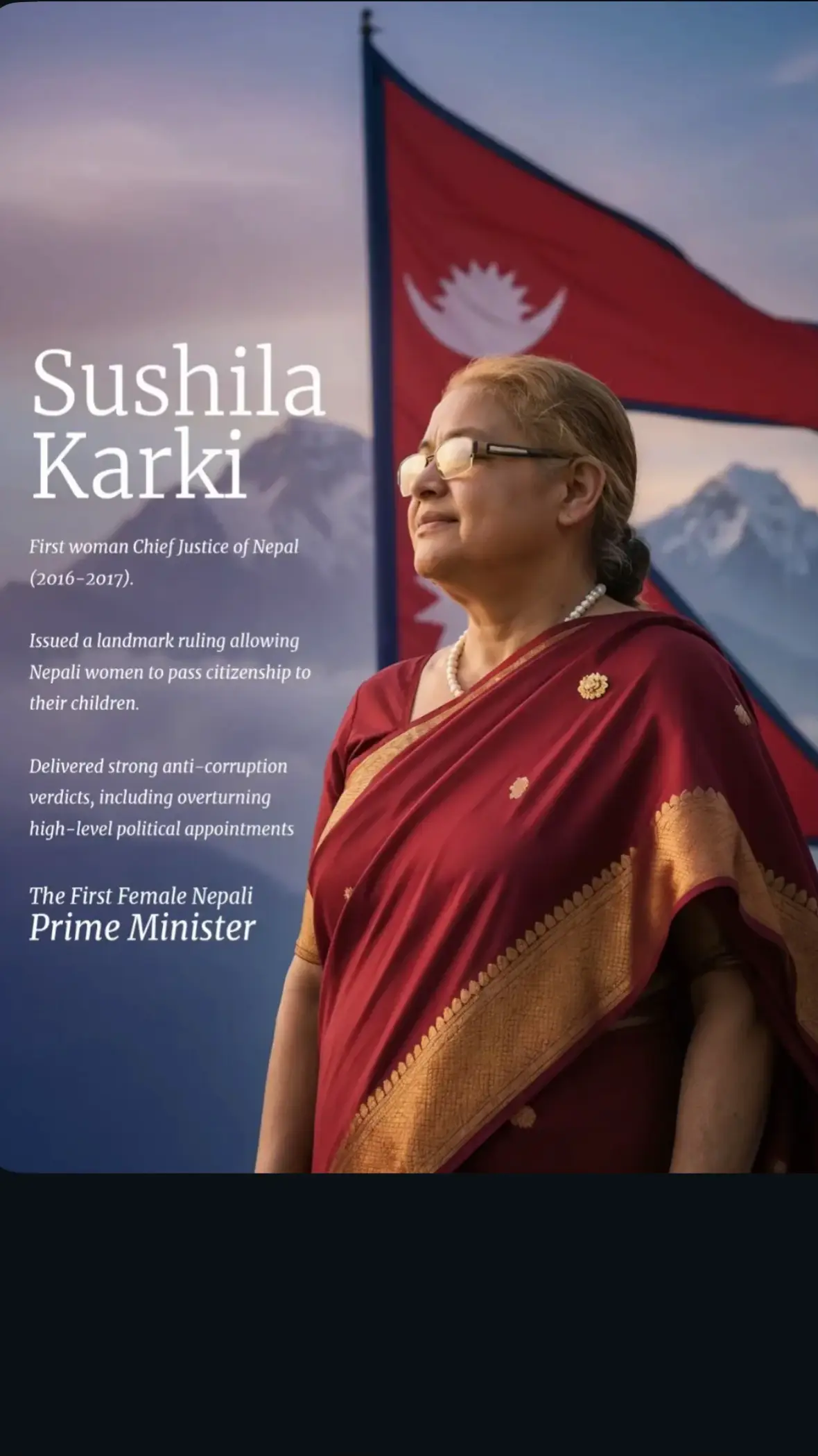 Today we celebrate a turning point in Nepal’s history the rise of our first female leader, Sushila Karki. Her achievement is not just a personal triumph but the voice of millions of dreams breaking through generations of silence. To the Gen Z of Nepal..thank you for carrying the torch of revolution with courage and creativity. Together, we are not just witnessing history, we are rewriting it.  #Haminepalstand taller, stronger, and prouder writing history with courage, unity, and unstoppable