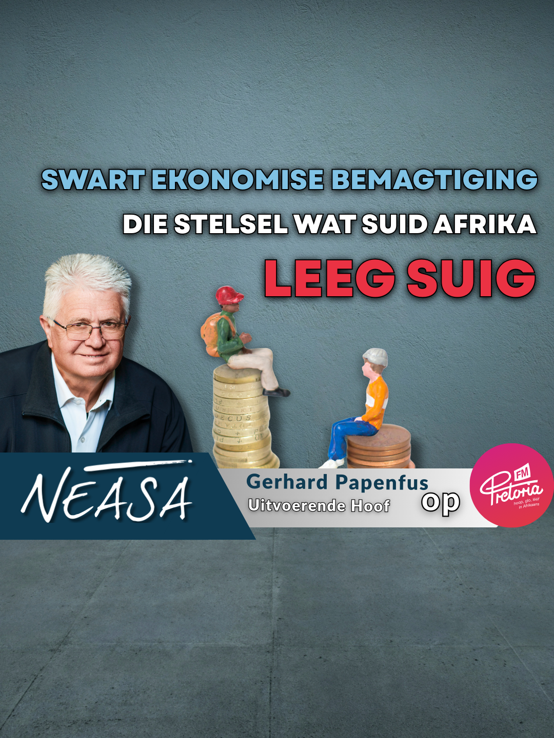 Swart Ekonomise Bemagtiging: Die stelsel wat Suid-Afrika leeg suig. Gerhard Papenfus, uitvoerende hoof van NEASA, bespreek op Pretoria FM hoe Swart Ekonomiese Bemagtiging die ekonomie skade berokken en groei verhinder, en slegs ’n klein elite bevoordeel eerder as breë bemagtiging. Vir meer, besoek neasa.co.za en #NEASA op alle sosiale media platvorms.