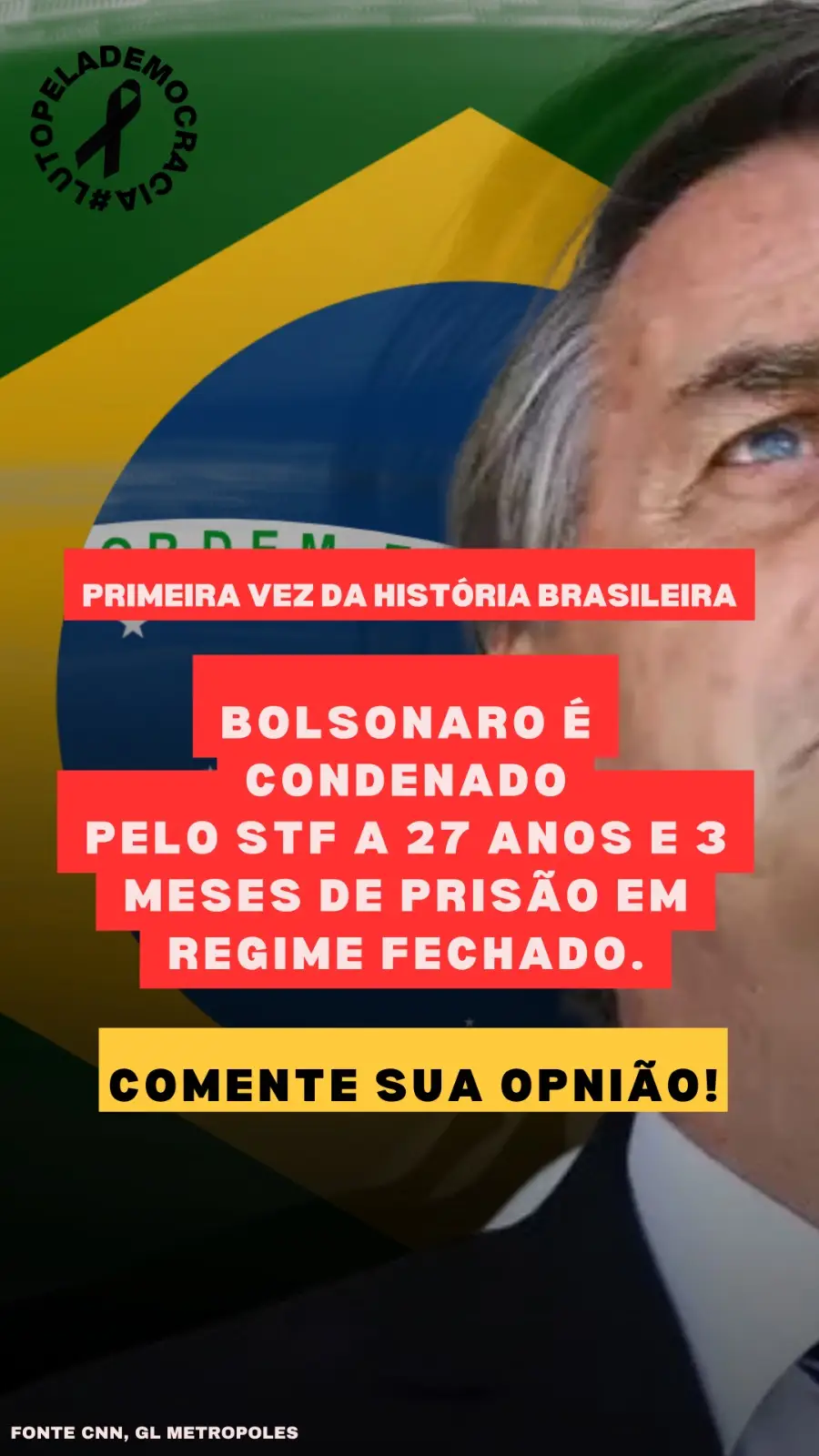 📢 Pela primeira vez na história do Brasil, um ex-presidente é condenado pelo STF a 27 anos e 3 meses de prisão. Jair Bolsonaro foi sentenciado em regime fechado, por crimes relacionados à tentativa de golpe após as eleições de 2022. Você acha que essa decisão vai mudar os rumos da política brasileira? Comenta aqui embaixo! 👇 #bolsonaro  #STF  #política  #brasil🇧🇷  #condenação 