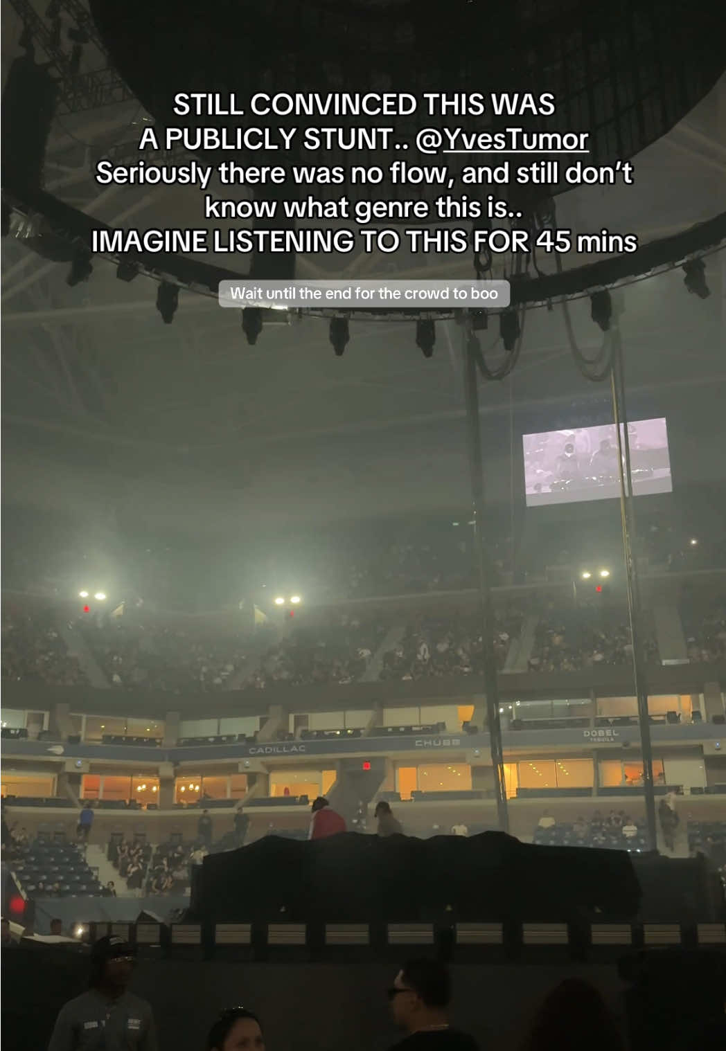 STILL CONVINCED THIS WAS  A PUBLICLY STUNT.. @Yves Tumor  Seriously there was no flow, and still don’t know what genre this is.. IMAGINE LISTENING TO THIS FOR 45 mins #swedishhousemafia #nyc #arthurashestadium #openingact 
