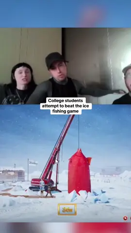College students attempt to beat the ice fishing game #kickstreaming 