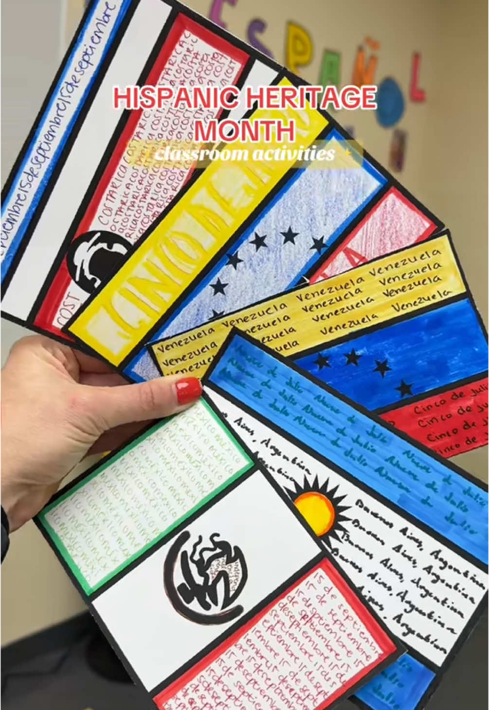 I’ve used these flags in so many different ways for ALL the levels I teach all year but especially during Hispanic Heritage month 🤩  Beginner+ Lesson: learn colors, flags and/or independence dates for a bulletin board & gallery walk Intermediate+ Lesson: use the blank flags to create infographics about the countries, the Latinx population in the US, using large & ordinal numbers for population, fun facts, important figures, etc…   #onthisday #teacher #teachertok #teachersoftiktok #hispanicheritagemonth #hhm #spanishteacher #maestra 