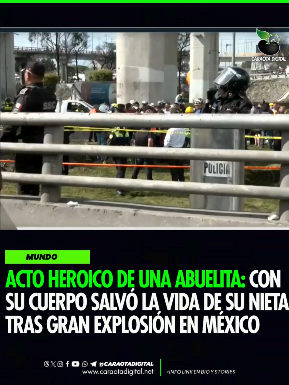 En medio de la tragedia que dejó ocho muertos y más de 90 heridos tras la explosión de un camión que transportaba gas en la Ciudad de México, se ha vuelto viral la historia de valentía de Alicia Matías Teodoro, de 49 años, quien se arrojó sobre su nieta Azuleth, de dos años, para cubrirla del fuego. Alicia sufrió quemaduras de tercer grado en el 98% del cuerpo y permanece sedada, delicada pero estable, según informó su familia y personal médico. Imágenes difundidas por testigos y un video obtenido por CNN mostraron la brutalidad del siniestro, y el momento en que Alicia, con la ropa rostizada y el cabello consumido por las llamas, entrega a la pequeña a un policía capitalino. El oficial Sergio Ángel Soriano relató que separó la ropa aún encendida de la niña, la abrazó y, con apoyo de un motorizado, la llevó a toda velocidad al hospital más cercano. “Gracias a Dios los médicos me apoyaron bastante”, dijo el hombre a Telediario. Con respecto a la niña, Azuleth, a pesar de los esfuerzos de su abuela también sufrió quemaduras de tercer grado. Actualmente se encuentra en terapia intensiva y hace pocas horas la sometieron a una cirugía para salvar sus extremidades. Además, le han salido ampollas en varias partes del cuerpo debido al calor al que estuvo expuesta. Video: @imagentvmex  Conoce todos los detalles en el link de nuestra bio, también puedes llegar a ella en las stories y destacadas 🌱👆🏻