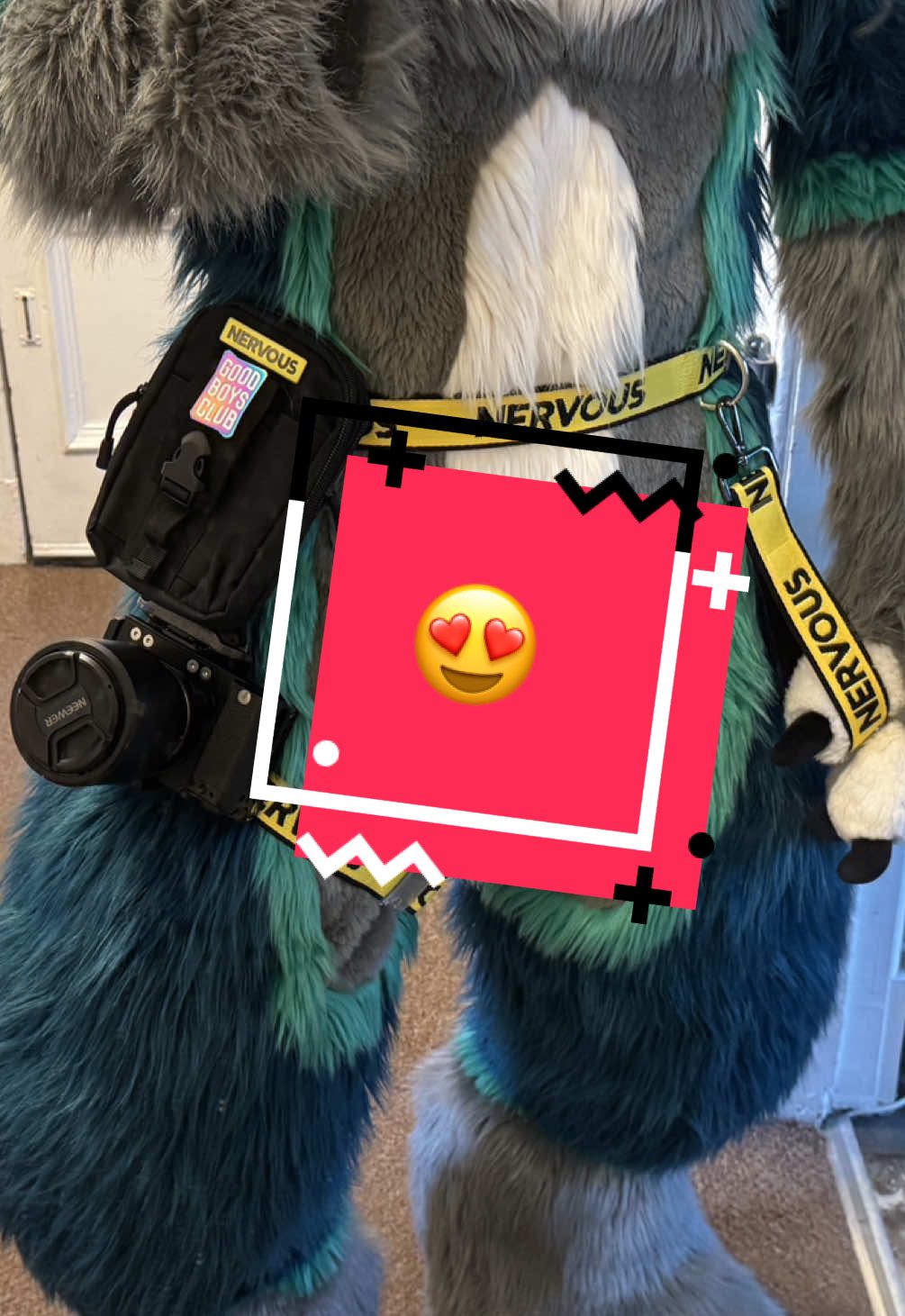 Made a mini harness, got a lil side bag, got a camera clip 🙏 No longer need to carry a backpack when suiting 😌 #furry #furryfandom #furrytiktok #fursuit #furrycommunity 