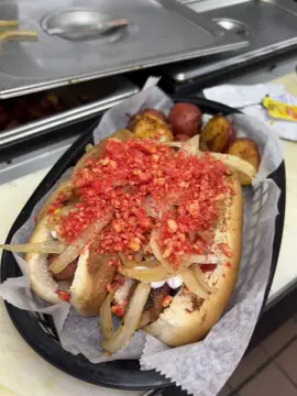 Hot Cheeto bacon Hot Dog!🔥  #tacoslosgorditostx #fyp #houstontacos #hotcheetos #hotdogmexicano 