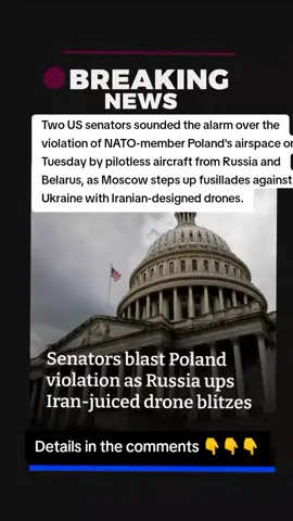 Two US senators sounded the alarm over the violation of NATO-member Poland's airspace on Tuesday by pilotless aircraft from Russia and Belarus, as Moscow steps up fusillades against Ukraine with Iranian-designed drones.