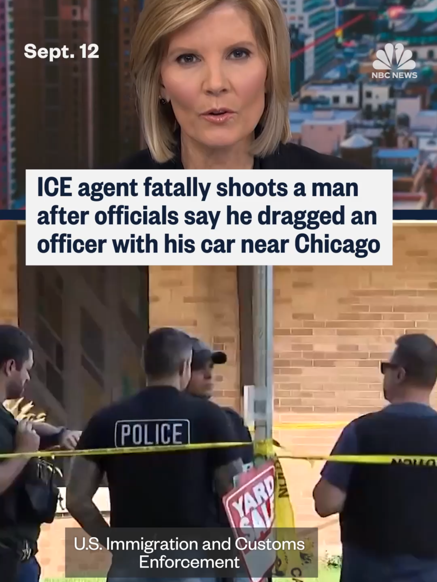 An officer fatally shot a person who injured an ICE agent during an immigration arrest, federal officials said. Officers were conducting a stop near #Chicago when the person resisted and attempted to drive his vehicle into the officers attempting to arrest him, subsequently striking and dragging one of them, ICE said in a statement.