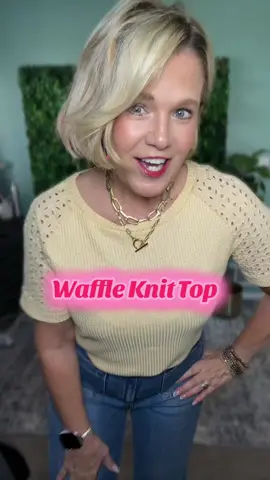 This Waffle Knit Top comes in white,black and this yellow. Free Shipping and prices just right. #waffleknittop #knittops #womensfashion #fashion #stylishoutfits 