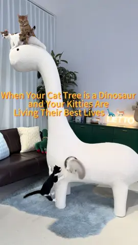 When Your Cat Tree is a Dinosaur and Your Kitties Are Living Their Best Lives 🦕🐈✨ #CatFurnitureGoals #DinosaurCatTree