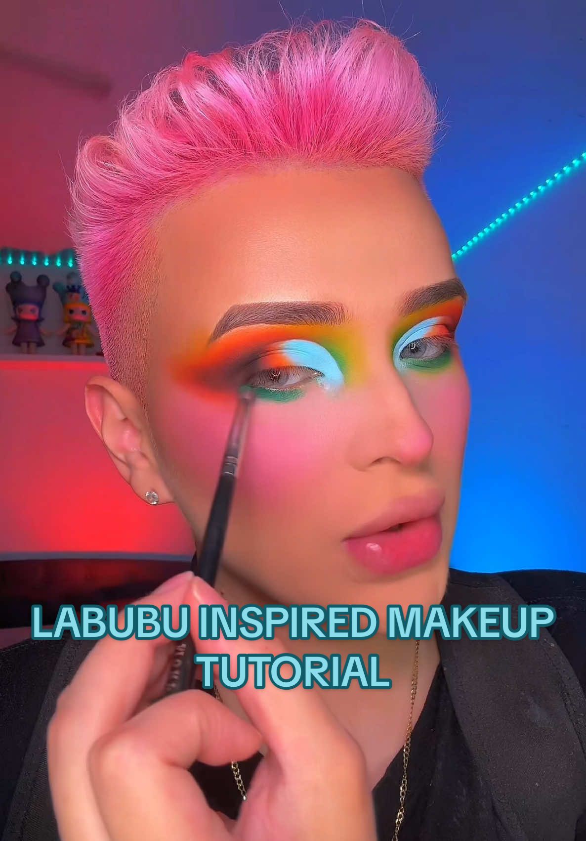 let’s do a makeup look inspired by my new big into energy rock the universe labubu from popmart 🌈✨ how are we feeling this makeup look? 👀 #fyp #labubu #popmart #makeup #makeuptutorial 