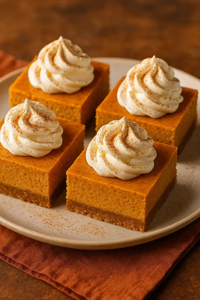 Creamy, spiced, and layered with a buttery graham cracker crust, these Pumpkin Cheesecake Bars are a fall dessert dream. 🎃🍰 Perfect for family gatherings, Friendsgiving, or just when you need something cozy and sweet! Would you try these this season? 💛 #PumpkinSeason #FallRecipes #PumpkinDessert #BakingTok #CozyVibes
