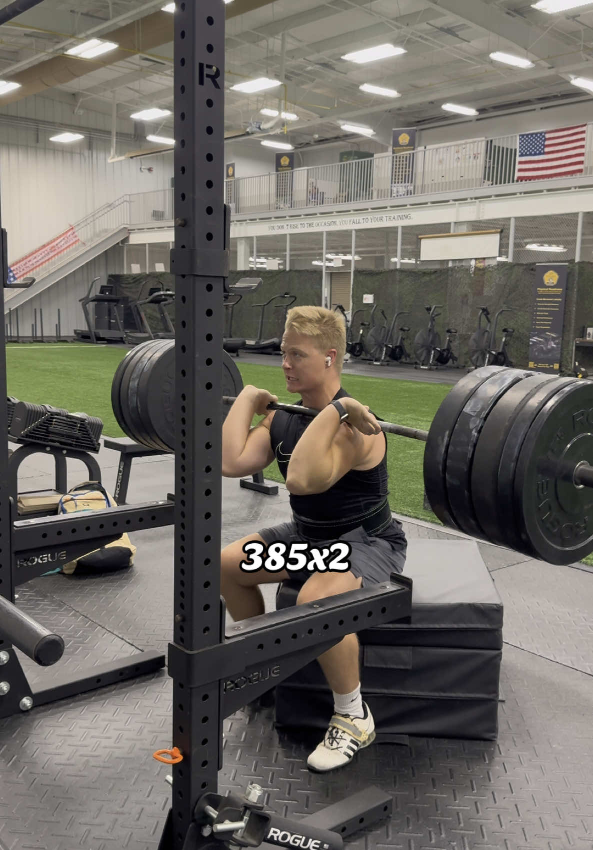 Box front squat  385lbs x 2 reps  #legday #squat #exercise 