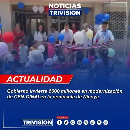 🔴 #NoticiasTrivisión | Después de más de tres décadas de espera, las comunidades de Cóbano y Lepanto estrenaron instalaciones renovadas de sus CEN-CINAI gracias a una inversión de más de ₡600 millones. Los centros ahora cuentan con horario nocturno, aulas ampliadas y programas de nutrición y apoyo para familias, adolescentes madres y mujeres gestantes.