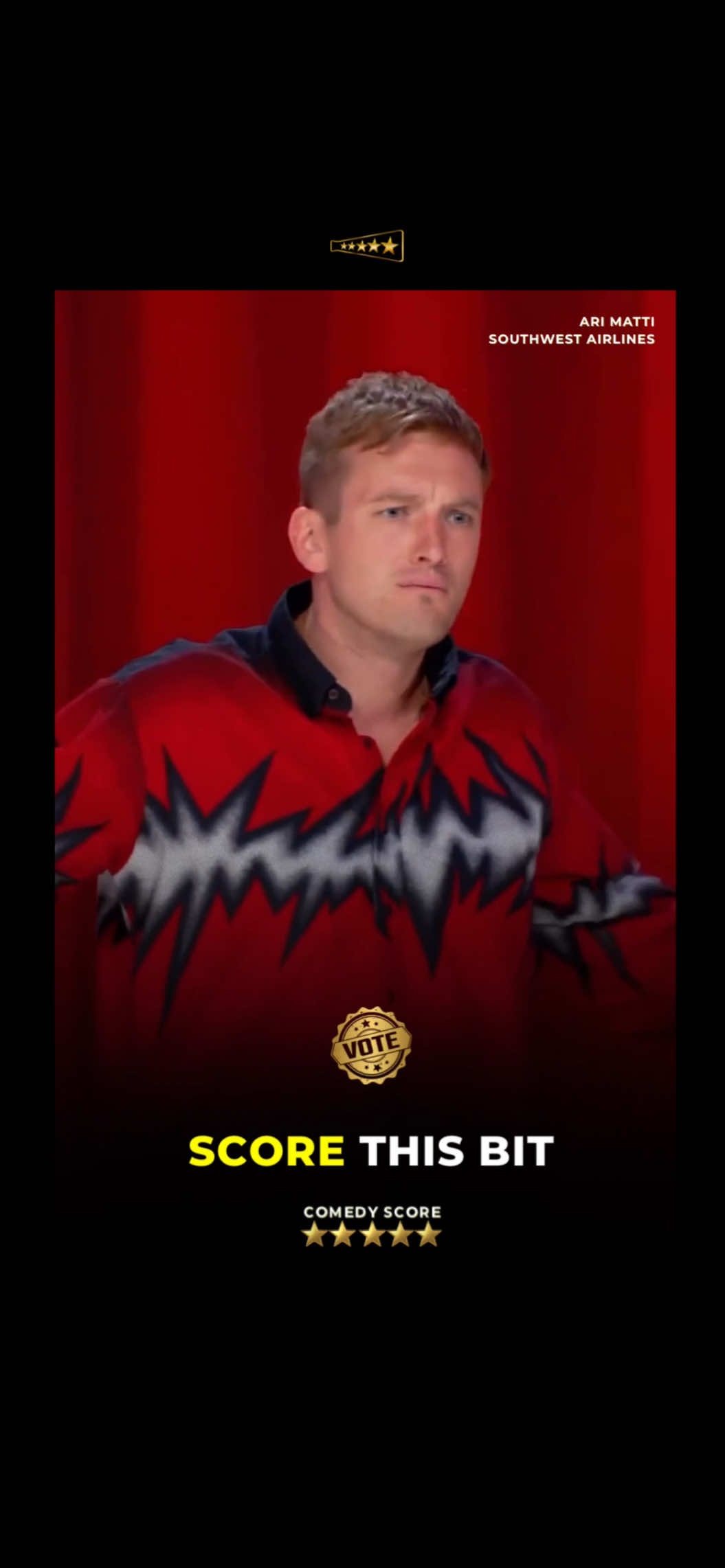Ari Matti : Southwest Airlines SCORE THIS BIT 👇 1–2 ⭐️’s = Weak / Keep Trying 3 ⭐️’s = Solid Laughs 4 ⭐️’s = Crowd Pleaser 5 ⭐️’s = Comedy Gold ✨ But don’t just vote let us know how you really feel ⬇️ Tag a friend who’s ever flown Southwest and laugh together about it.