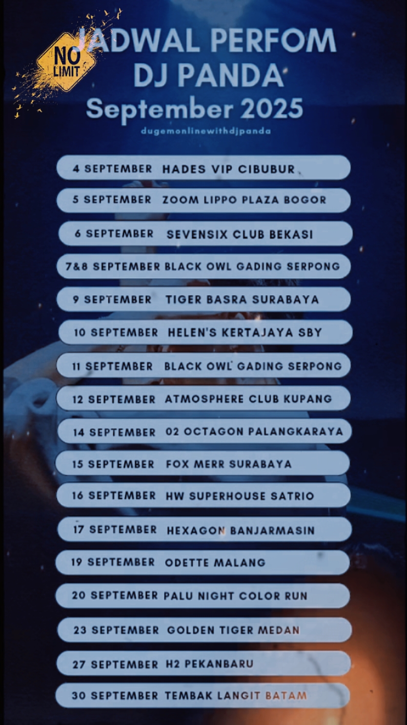 @DJ Panda September schedule #dj #pandagank #indonesia🇮🇩 #fyp #djpandaofficial 