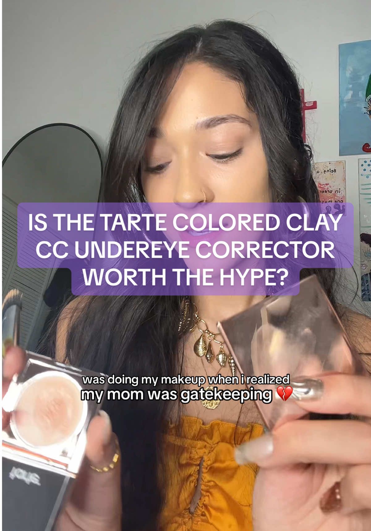 if i had known she owned & loves it i would’ve gotten it so much sooner 🥀  she has warm olive undertones and i was so afraid to try it bc of my olive undertone #tarte #makeup #oliveundertone #darkcircles #matureskin 