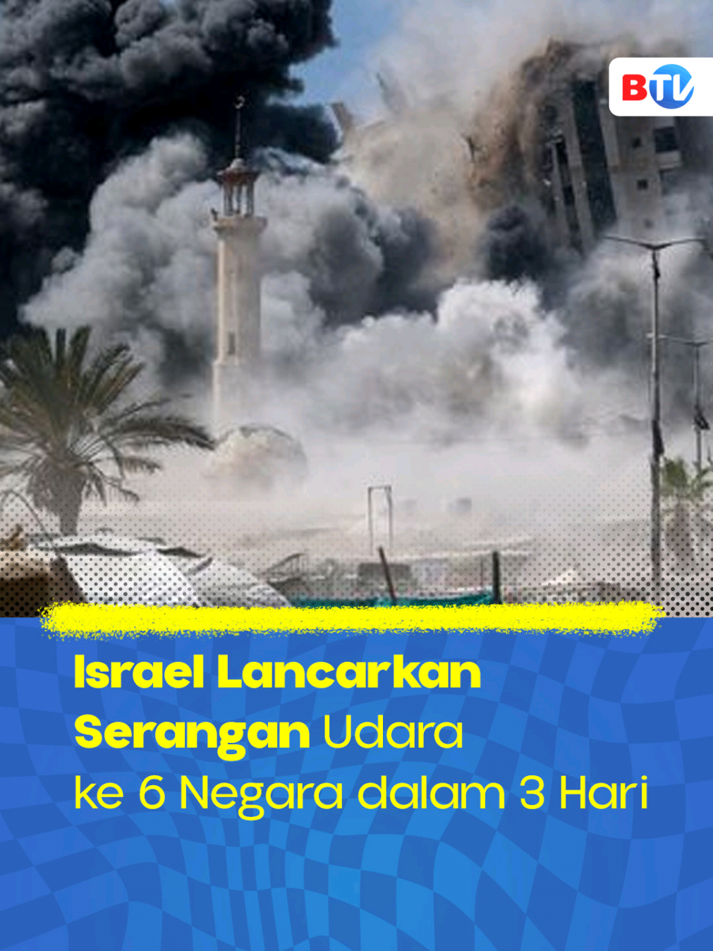 Situasi di Timur Tengah kian genting. Dalam tiga hari terakhir, Israel melancarkan serangan udara ke 6 negara yakni Palestina, Lebanon, Suriah, Tunisia, Qatar, dan Yaman. Hal ini berpotensi meluas ke wilayah lain. Ikuti perkembangan berita terbaru lewat pantauan langsung hanya di BTV. Jangan lupa scan ulang TV Digital / Set Top Box kamu: • 44 UHF untuk Bandung • 40 UHF untuk Medan #BTV #BeritaSatu #Israel #SeranganUdara #Palestina #TimurTengah