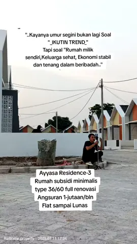 * Wa :0857-0353-0092 (Radzatta property) --AYYASSA RESIDEN 3-- Perumahan subsidi berbasis syariah Dengan sistem akad MURABAHAH: -Jual beli dgn harga yang JUJUR & Transparan  -KELEBIHAN SYARIAH : ☑️tanpa RIBA ☑️Tanpa SITA ☑️Tanpa DENDA ☑️Fleksibilitas Pembayaran ☑️Proteksi hukum bagi Nasabah ☑️mengikuti prinsip Syariah ☑️Biaya administrasi Lebih Rendah 🔹 Cicilan: ✓1.072.000/bln tenor 20.thn ✓1.287.000/bln tenor 15.thn ✓1.730.000/bln tenor 10.thn Flat sampai Lunas 🔹type 36/60 🔹DINDING dobel Hebel  🔹DAPUR TERTUTUP 🔹 sertifikat SHM   🔹Desain minimalis type SCANDINAVIA 🔹PANEL WOOD 🔹 Closet jongkok  🔹One Gate system 🔹 ditengah pemukiman 🔹ROW JALAN LEBAR_PAPING BLOK ---------------------------------------- 🚩 Lokasi: -jln.PANCAWATI_DARAWOLONG Ds.CENGKONG_KEC: PURWASARI_KARAWANG --------------------------------------- 🔹 Lokasi strategis:  ☑️5menit ke JLN.RAYA PANTURA  ☑️ SEKOLAHAN DEKAT  ☑️20 menit ke kawasan industri SURYACIPTA KIM DAN KIIC  ☑️ DEKAT KE RS.FIKRI MEDIKA DAN CITRA HUSADA #Rumahsubsidi  #subsidisyariah  #perumahansyariah  #perumahanstrategis  #ayyasaresiden   #Rumahmurah  #Rumahmewah   #Subsiditanpadp   #perumahansubsiditanpadp #perumahansubsidikarawang   #kawasanindustrikarawang  #changsinindonesia   #kim #kiic #suryacipta   #karawang #cikampek  #Cengkong_purwasari  #propertyindonesia 