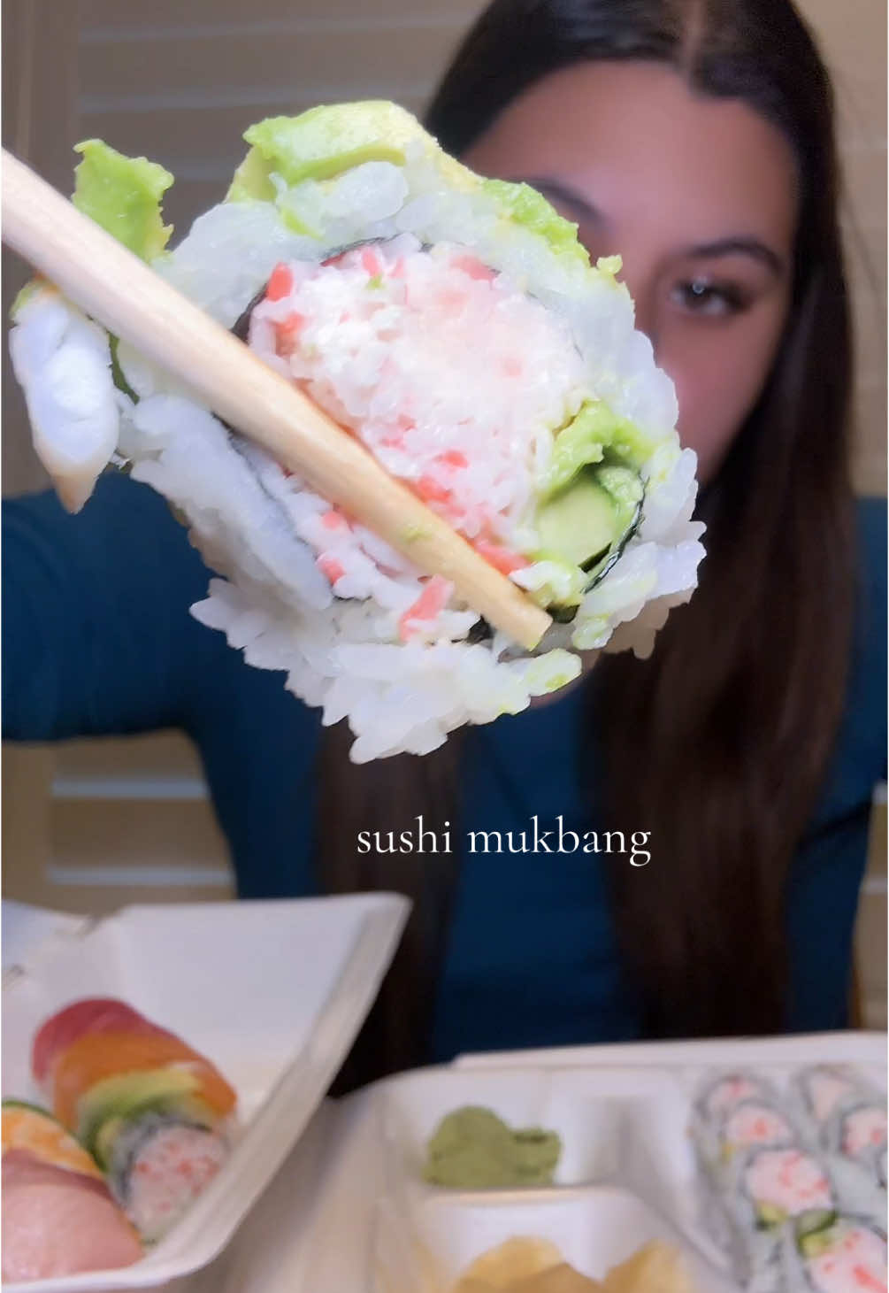 long sushi eating video, i finish my meal with you guys today😸#eatingwithbai #eatwithme #sushilover #sushi #rainbowroll #sushimukbang #californiaroll #mukbang #fyp 