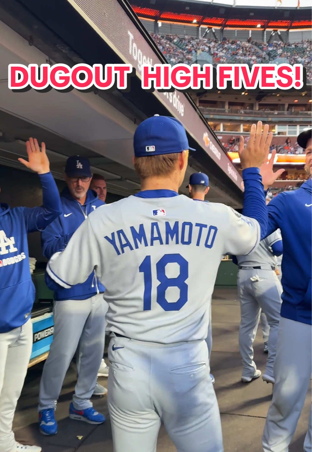 Dugout high fives with Yoshinobu! #dodgers #sports #losangeles 