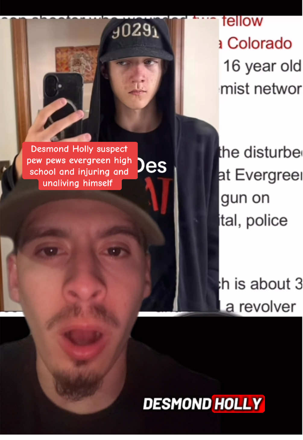 Desmond Holly 16 year old suspect of pew pewing a Colorado evergreen high school injuring one student and another student found unalived with  Desmond Holly also unaliving himself case is still under investigation this is wild drop your thoughts down below #desmondholly #evergreenhighschool #coloradohighschool #crimetok #mckmediaa 