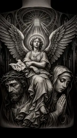 Ánh sáng, niềm tin và hy vọng #tattoo #fullbacktattoo #blackandgrey #jesustattoo #religiousart