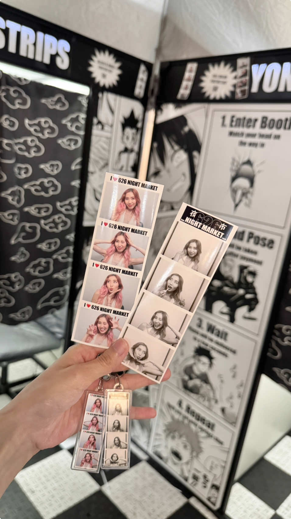 get your hands on the cutest mini photostrip keychains from @Yonkoma Strips at the 626 night market! 📸❤️ #photobooth #photostrip #miniphotostrip #vintage #vintagephotobooth #yonkomastrips #anime 