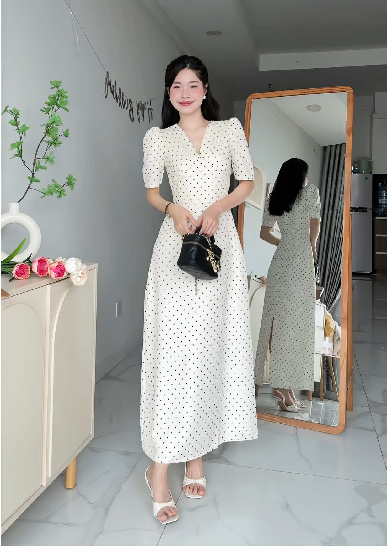 Váy chấm bi phiên bản có tay kín đáo đây cả nhà ơii 😜👌 #outfitideas #chiihaycuoi #thoitrang #outfit 