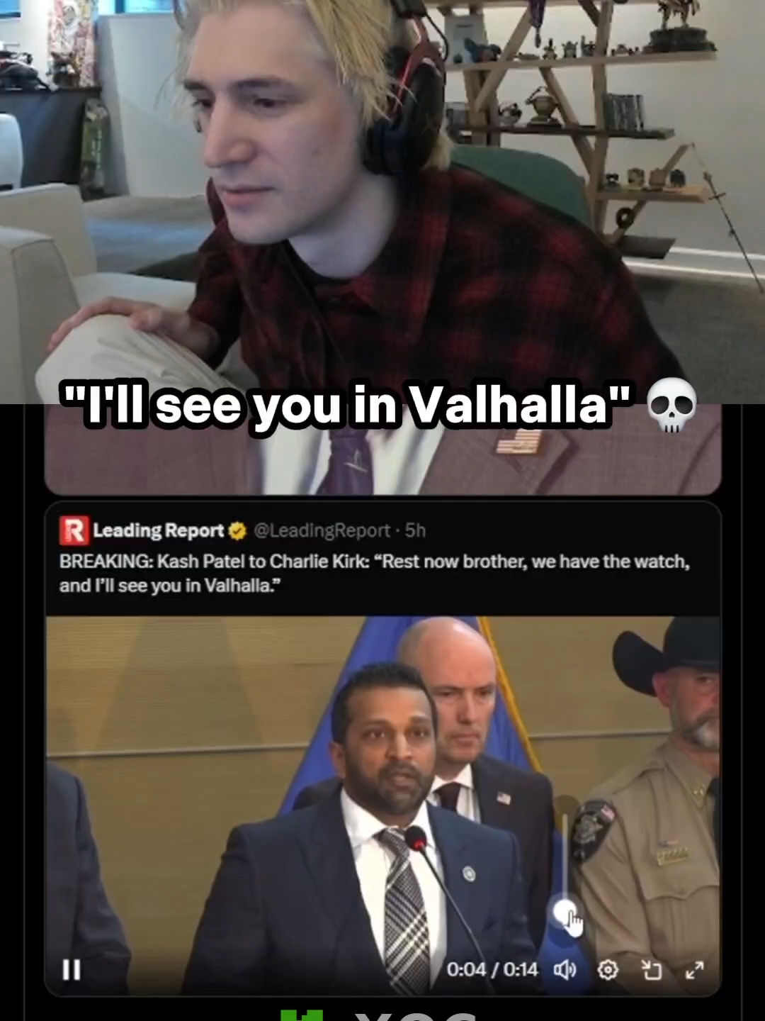 xQc reacts to Kash Patel's farewell message to Charlie Kirk 💀 #xqc #charliekirk #kashpatel