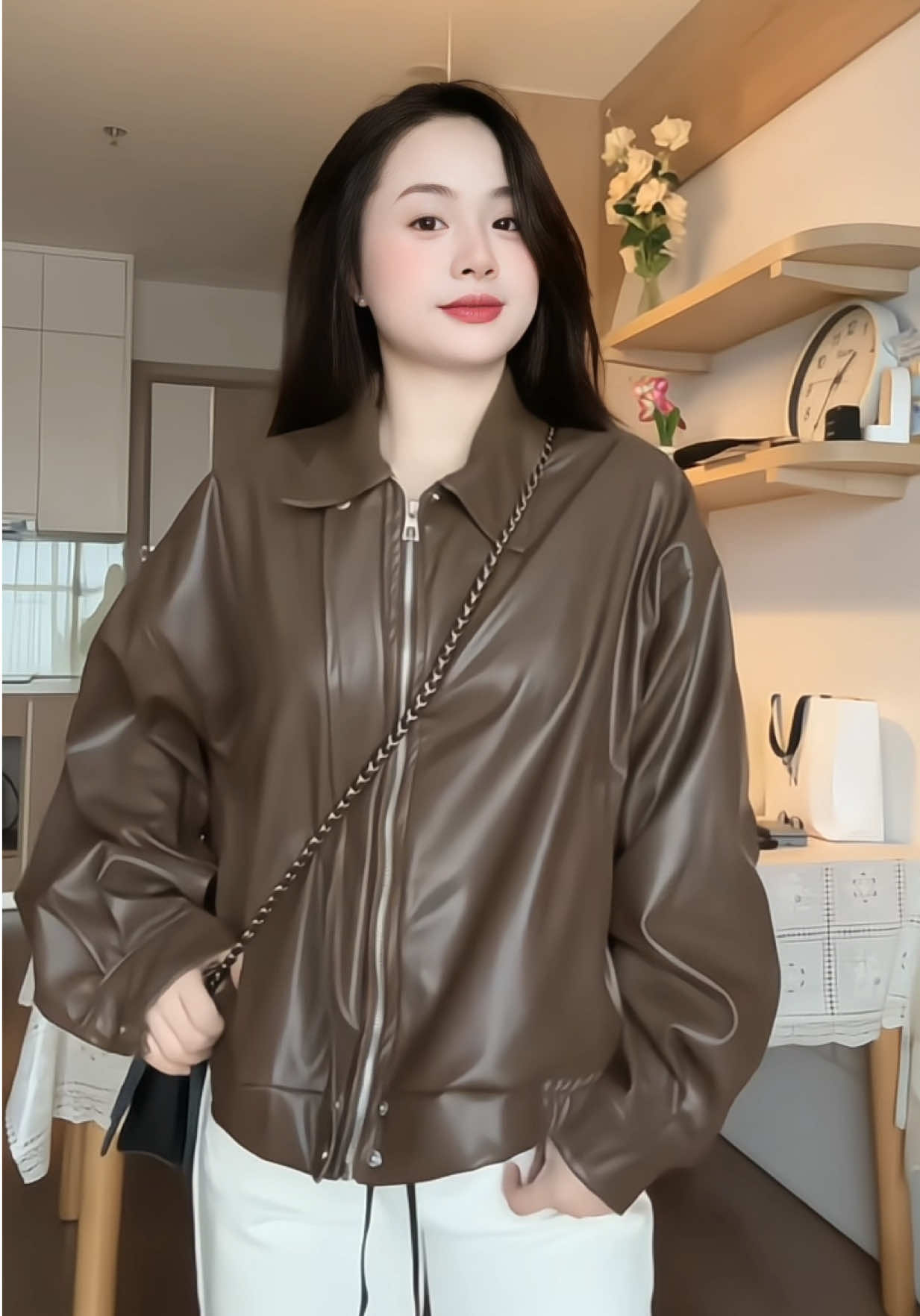Áo khoác da mềm dáng rộng 2 lớp #xh #fyp #thoitrangnu #aokhoacda #aokhoac 