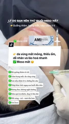 ❌ Thiếu ẩm – nhăn nheo vùng MẮT ❌ Thâm quầng – hốc hác MẮT ❌ MẮT Lão hoá sớm dù bạn còn trẻ 💉 Giải pháp: Meso mắt 👉Cấp ẩm và nuôi da từ bên trong bằng HA + vitamin#lamdepantoan #lamdepkhoahoc #spaquan1 #mesomat #meso 