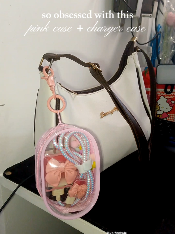 so cute! you can put your anik-anik here too! 🩷🩷 #clearstoragebag #transparent #anikanik #chargercase #keychains 