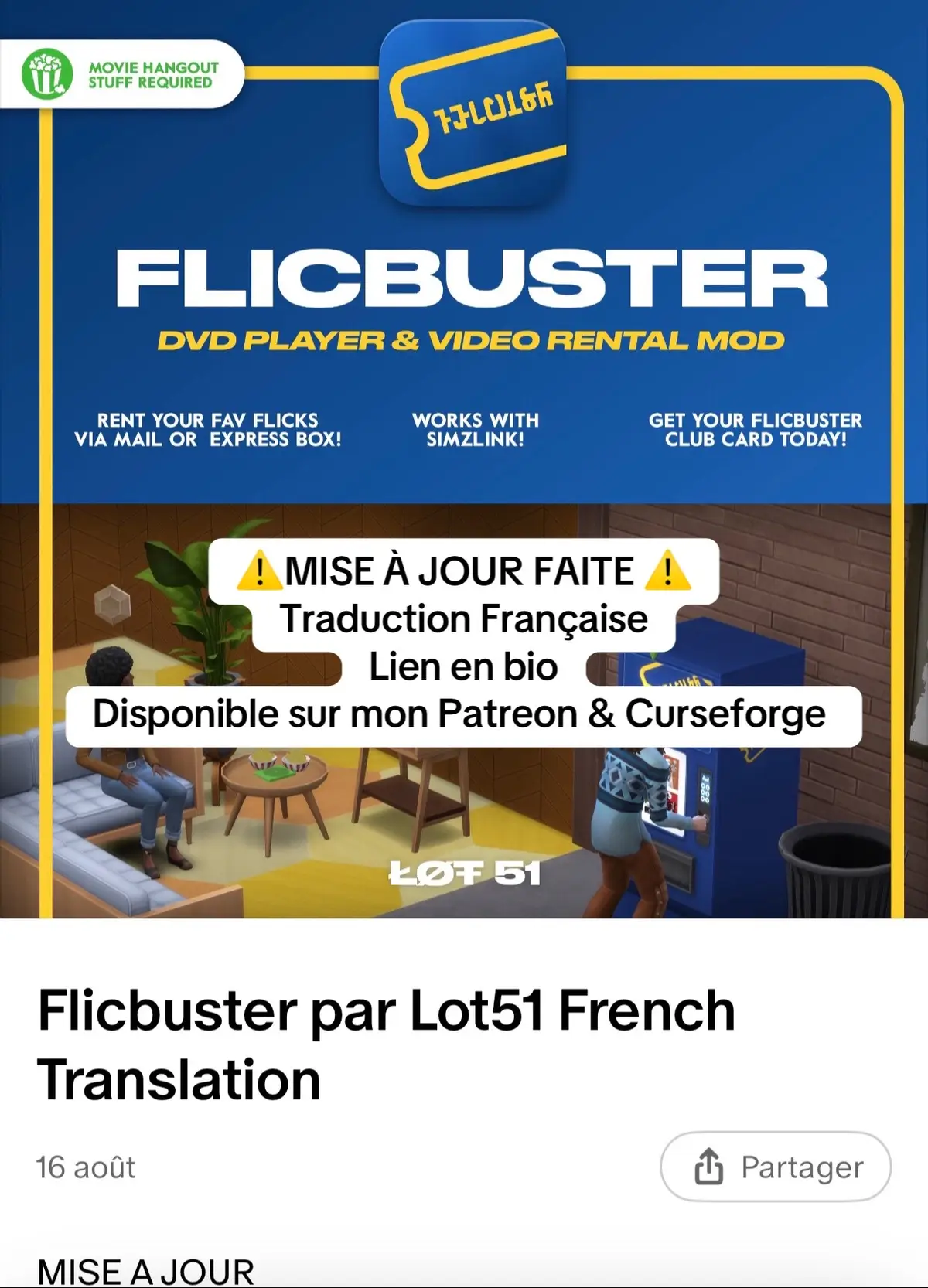 ⚠️MISE À JOUR FAITE ⚠️ Traduction Française Lien en bio  Disponible sur mon Patreon & Curseforge 