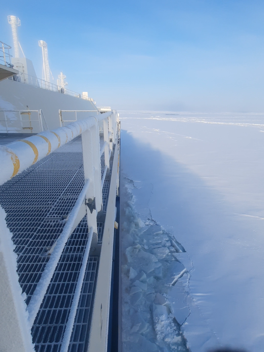 Replying to @shaoroz26  we crushing the thick ice of arctic ocean by giving astern direction and a head direction moment to continue the propulsion of our powerful ice breaking ship 🚢 ❤️ Allah hu akbar 🤲 arctic adventure   #sea #ship #ocean #arctic #icebreaker 