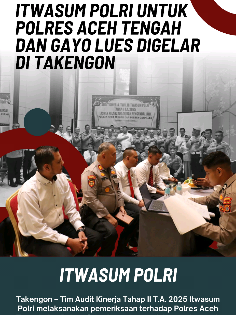 Audit Kinerja Tahap II Itwasum Polri untuk Polres Aceh Tengah dan Gayo Lues Digelar di Takengon @listyosigitprabowo @kapolda_aceh @mtaufik_2007 @vifafibriana @spriimpoldaaceh @bidhumaspoldaaceh @divisihumaspolri @polripresisi @polisi_peduli @halo_polisi @polisi_indonesia #poldaaceh #bidhumaspoldaaceh #polriuntukmasyarakat #polripresisi 