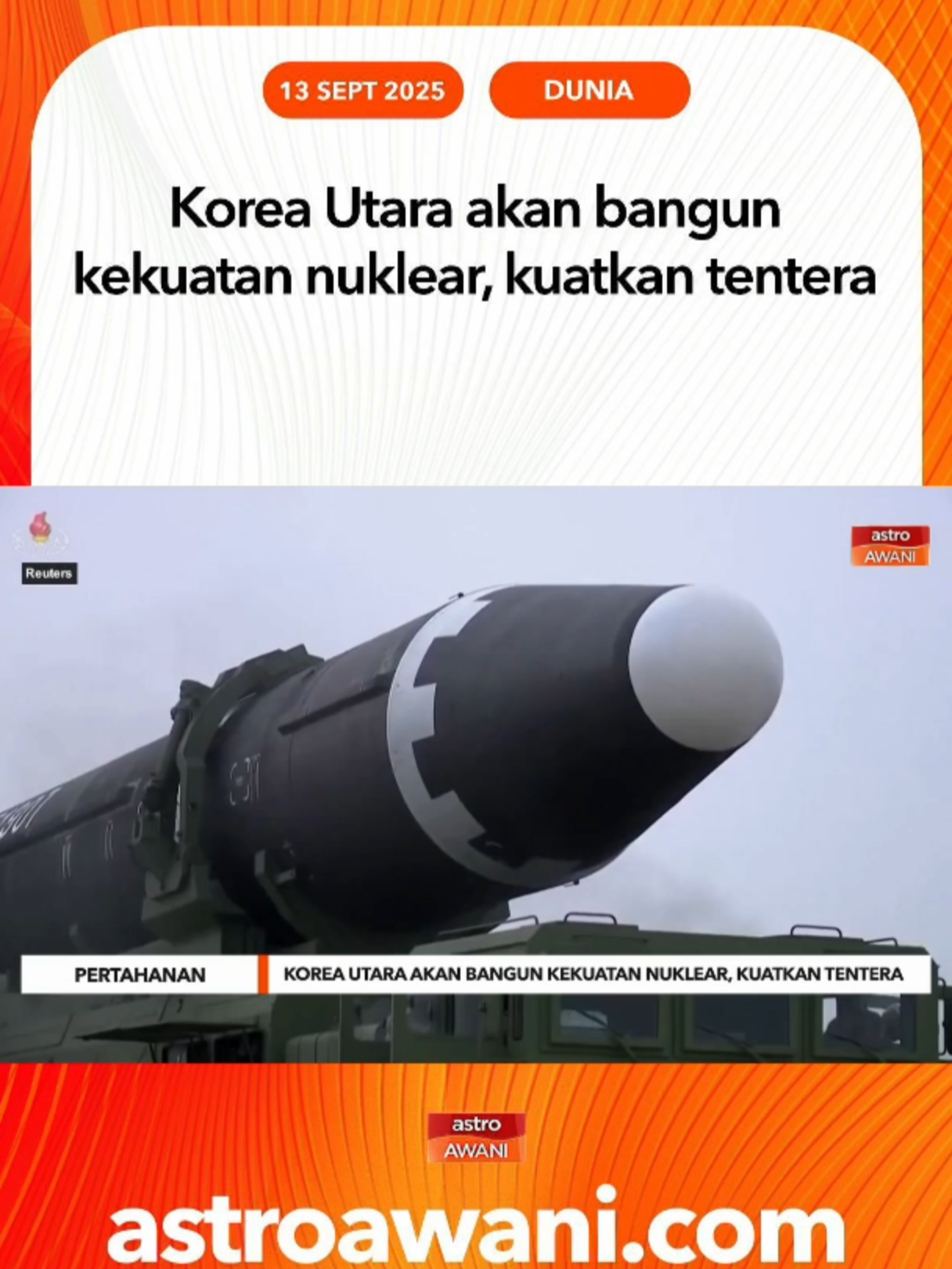 Kim Jong Un umum dasar baharu Korea Utara untuk bangunkan kekuatan nuklear dan ketenteraan konvensional secara serentak dalam Kongres Parti Pekerja. #AWANInews