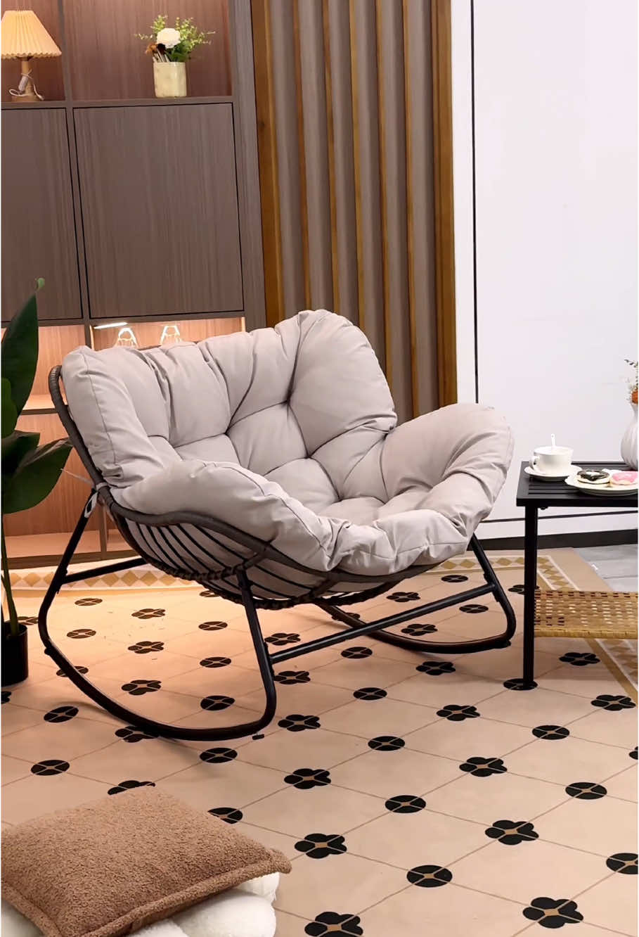 Sit on the rocking chair and sway slowly and the beauty of life comes #outdoor #furniture #garden #fyp #cozy #fallfreshness 