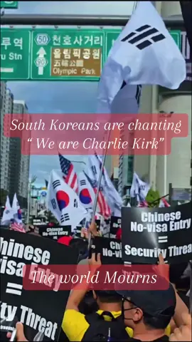 South Koreans chanting  we are Charlie Kirk ##southkorea##chanting##mourning##fyp