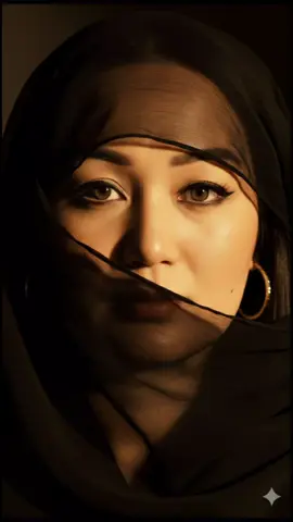 GEMINI AI Prompt: A hyper realistic,  cinematic portrait of a stunning woman with a light skin and defined facial features, her lips partially veiled in soft gold transparent fabric. The focus is on her hazel eye with arabian black eyeliner, accentuated with dramatic natural light and shadows. Her dark red lips are subtly visible beneath the veil. Elegant gold hoop earrings with diamonds, peek through her dark, sleek hair. The image is highly detailed and sharpen,showing skin texture,eye sparkle and warm golden tones. The lighting is split.#AIGemini #tiktokdubai  #fyp #foryoupage #tiktokphilippines🇵🇭 