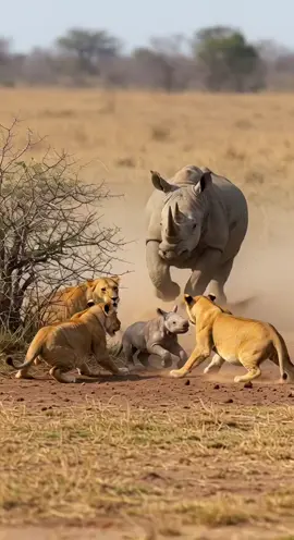Rhino Baby Cornered — Then Dad Goes Full Rage Mode -- -- -- #rhinovslion #wildrescuescene #animalfightvideo #rhinocharge #epicanimalmoment