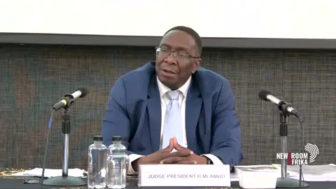 JSC commissioner CIC Julius Malema scolds a Chief Justice Interviews attendee for an alleged disturbance, while Advocate Dali Mpofu quizzes Mlambo. 