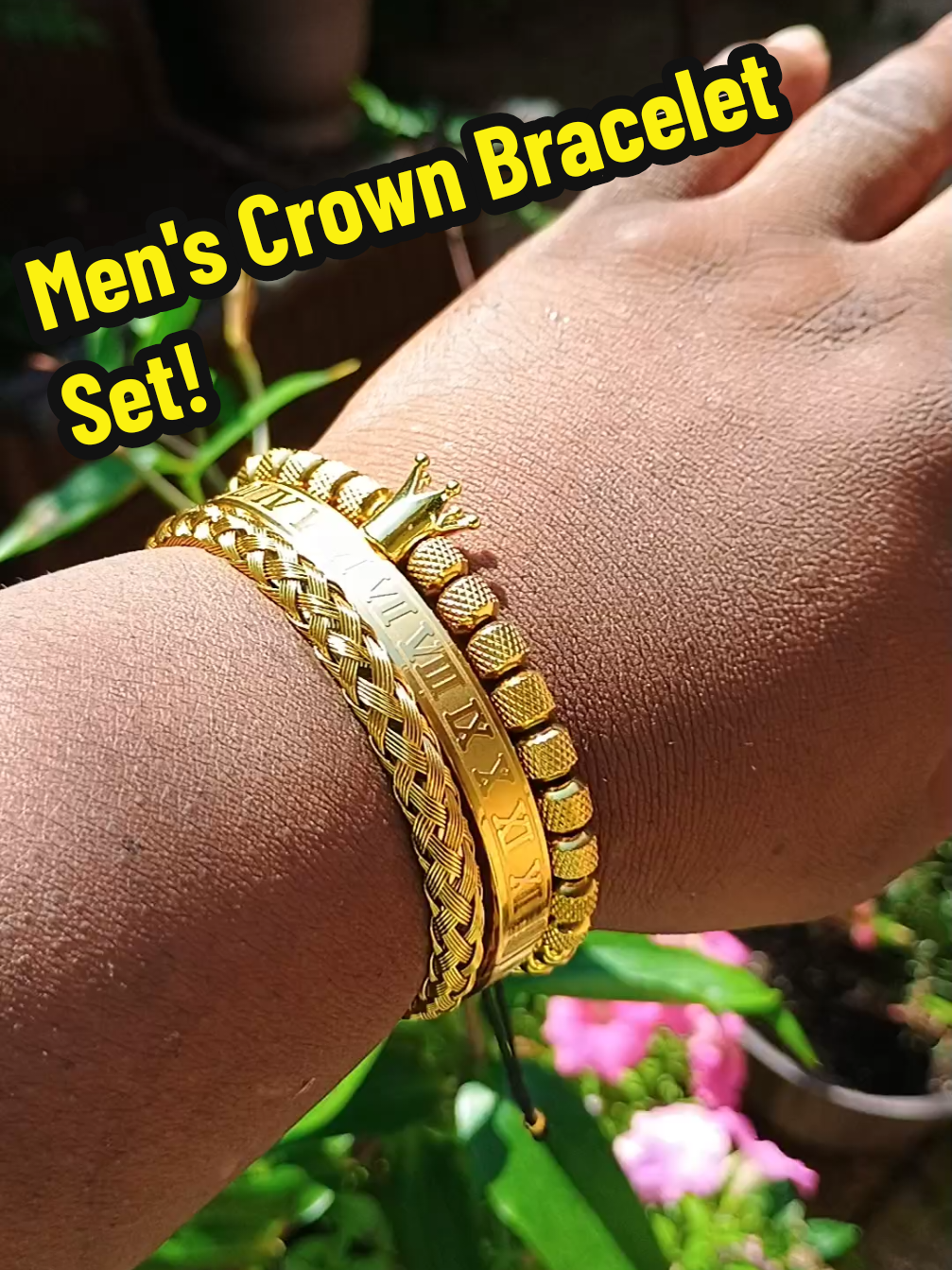 This Crown bracelet set is made for kings—bold, eye-catching, and built to stand out. You get three individual men’s bracelets in one sleek package: a royal crown bracelet with textured beads and a signature crown charm, a woven rope-style bracelet that adds rugged texture and strength, and a bold Roman numeral bracelet crafted from durable stainless steel. Together, they create a stacked, powerful look that blends modern edge with regal confidence. Available in gold, silver, or black, this men’s bracelet set is perfect for any man who wants to make a royal statement. Wear them together or separately—either way, they speak strength, leadership, and style. You don’t have to be a king to look like one. 👑🔥 #CrownBracelet #MensJewelry #RomanNumeralBracelet #RopeBracelet #MensStyle     