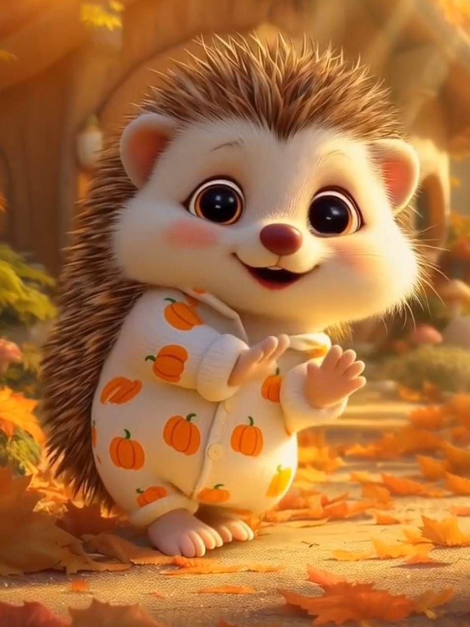 Cozy Hedgehog Morning ☀️🍂 #GoodMorning #AutumnVibes #CuteAnimals #PumpkinSeason #DzieńDobry 