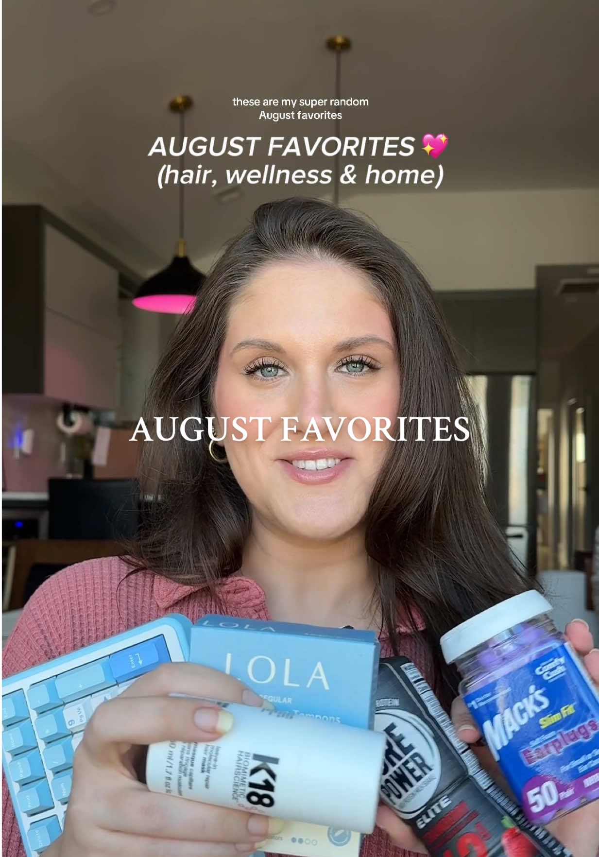 what’s on your #augustfavorites? #monthlyfavorites #wfh #womenover30 #homefavorites  @Epomaker Keyboard  @fairlife  @LOLA  @K18 Hair  @Evlo Fitness