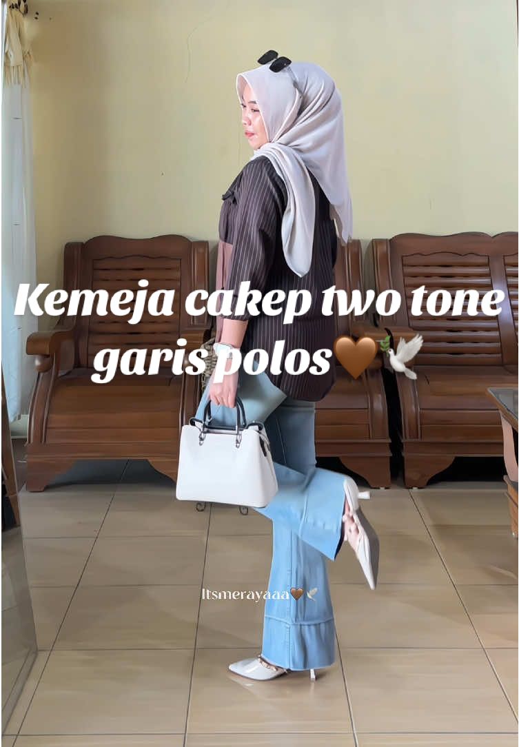 Kemeja garis 🤎🕊️ #bajuwanita #kemejawanita #kemejagaris #cutbrayjeans #ootdcutbray 