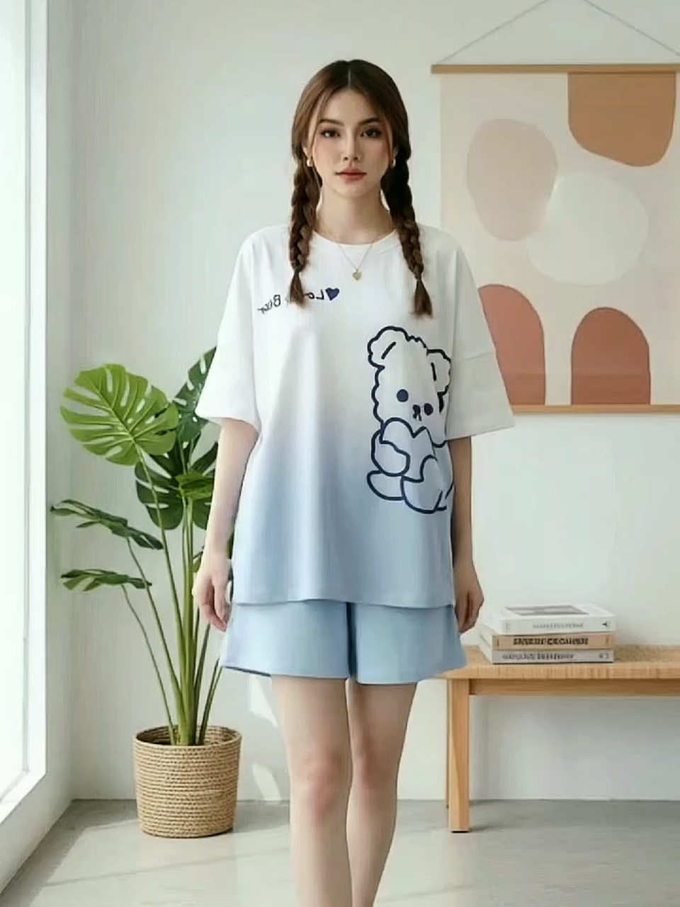 Piyama Kaos Lucu – Adem, Nyaman & Cute #PiyamaWanita #BajuTidurLucu #SetelanSantai #OOTDkoreaan #modalkontendoang 