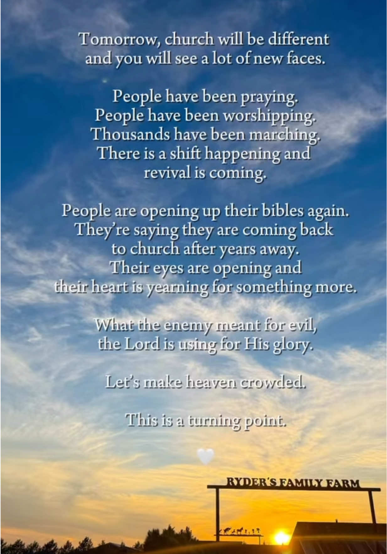Tomorrow, church will be different. You will see a lot of new faces. A shift is happening and revival is coming. This is the turning point. Let’s make heaven crowded!🤍#jesusisking #jesussaves #jesusislord #makeheavencrowded #jesustiktok 