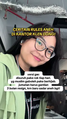maksudnya muslim gaboleh pake jilbab. jumatan gantian : minggu ini eko, minggu depan abdul. kan jumatan bisa 3x bolong ceunah. kalo klen rules apa yang bikin “hah seriusan nih?” #rulesoffice #fyp #officelife 