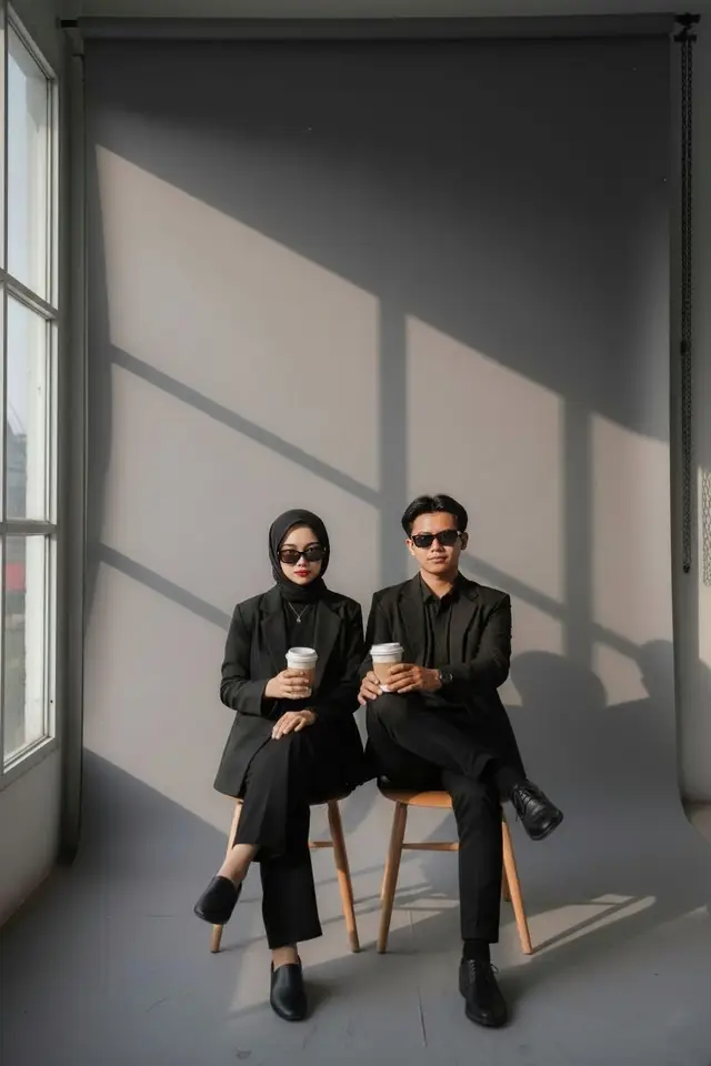 1.Buka aplikasi Gemini ai  2.masukan prompt :  Edit foto 2 ini menjadi duduk santai di studio foto menjadi pasangan cewe dan cowo dengan pantulan cahaya senja, semua menggunakan outfit serba hitam, blazzer, kacamata hitam. Memegang secangkir kopi take away dengan gaya elegan dan edgy dengan nuansa misterius.jangan merubah wajah sedikitpun 3.tunggu sekitar 1 menitan lalu download  4.jika kurang hd untuk muka bisa lanjut menggunakan remake face swap ai  #gemini #ai #trending #fyp #beranda 